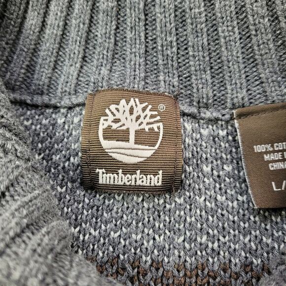 Gray Timberland Convertible Button Mock Turtleneck Fair Isle Sweater size Large - Picture 12 of 16
